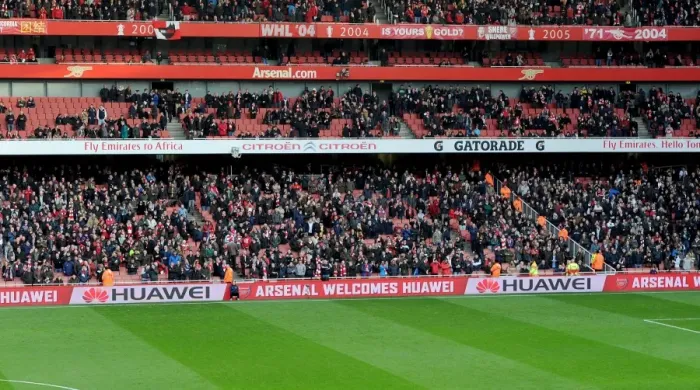 Framed Print : Huawei ad boards. Arsenal 2: 0 Fulham. Barclays Premier League. Emirates Stadium, 18  /  1  /  14
