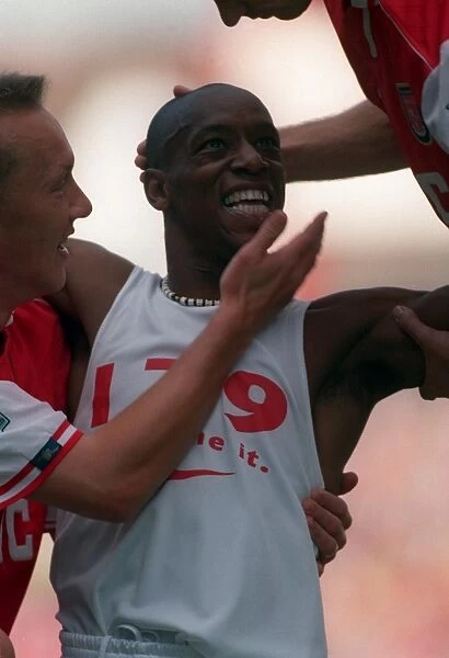 Ian Wright's Historic Goal: Arsenal's New Top Scorer Celebrates with Lee Dixon against Bolton Wanderers, FA Premiership 1997