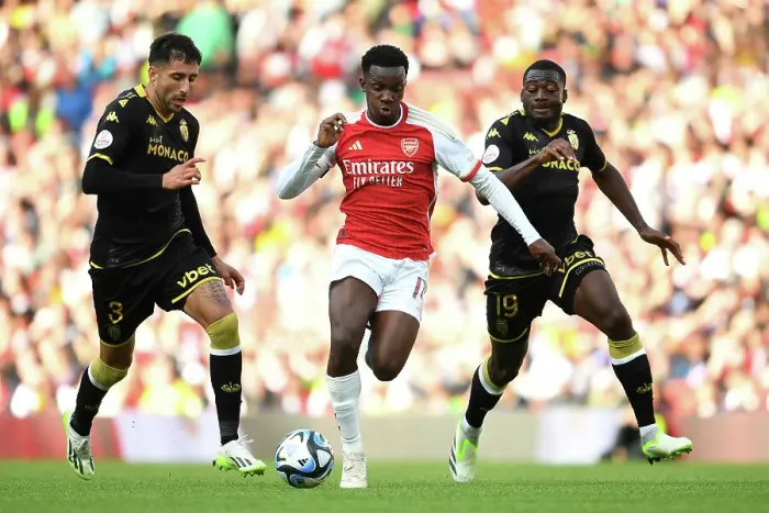 Framed Print : Intense Battle: Arsenal vs AS Monaco at Emirates Cup, 2023-24