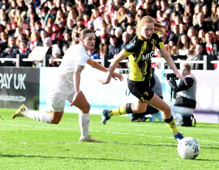 Framed Print : Intense Battle: Arsenal Women vs. Watford Women in FA Cup Fourth Round