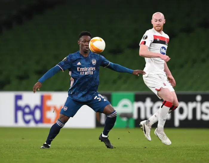 Framed Print : Intense Battle: Balogun vs. Shields in Dundalk vs. Arsenal UEFA Europa League Clash Framed Print : Intense Battle: Balogun vs. Shields in Dundalk vs. Arsenal UEFA Europa League Clash
