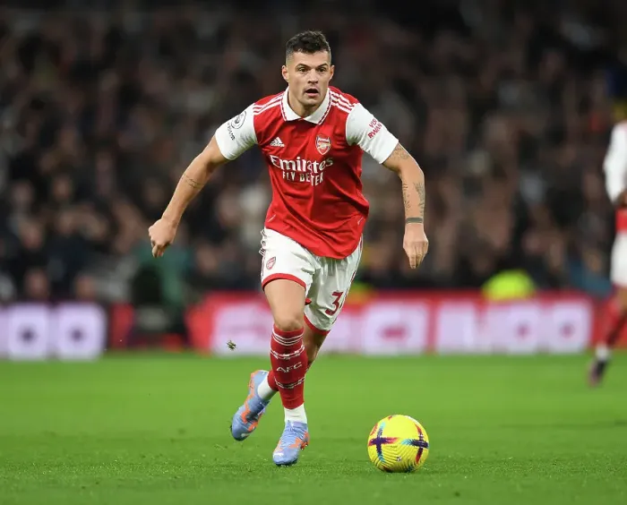 Framed Print : Intense Battle: Granit Xhaka's Performance for Arsenal Against Tottenham Hotspur in the Premier League 2022-23