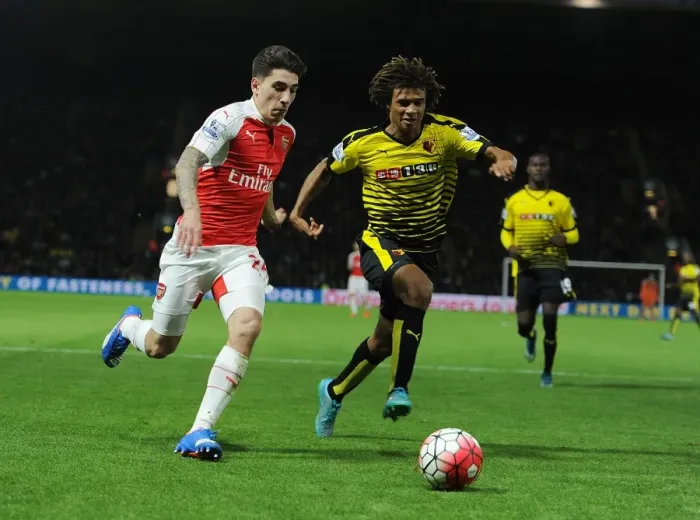 Framed Print : Intense Battle: Hector Bellerin vs. Nathan Ake - Watford vs. Arsenal, Premier League 2015 / 16