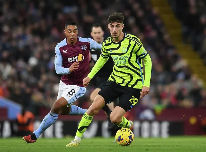 Framed Print : Intense Battle: Kai Havertz vs. Youri Tielemans at Aston Villa vs. Arsenal FC (Premier League 2023-24) Framed Print : Intense Battle: Kai Havertz vs. Youri Tielemans at Aston Villa vs. Arsenal FC (Premier League 2023-24)