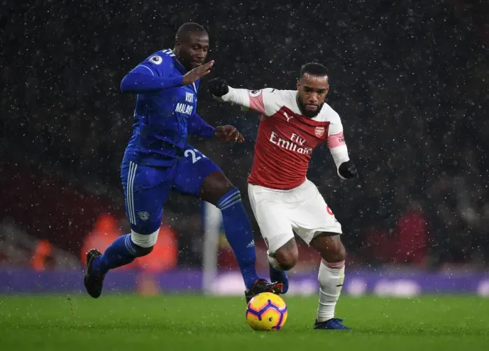 Framed Print : Intense Battle: Lacazette vs. Bamba - Arsenal vs. Cardiff Premier League Clash Framed Print : Intense Battle: Lacazette vs. Bamba - Arsenal vs. Cardiff Premier League Clash