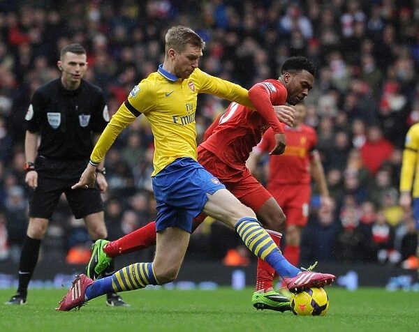 Intense Battle: Per Mertesacker vs. Daniel Sturridge, Premier League 2013-14 - Arsenal's Defender Tackles Liverpool's Striker