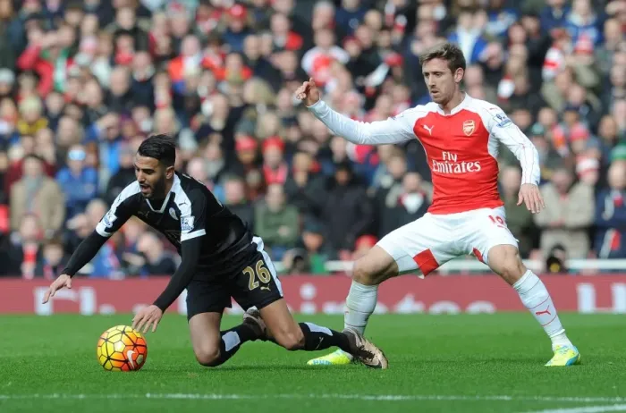 Framed Print : Intense Battle: Monreal vs Mahrez - Arsenal vs Leicester City Football Rivalry Framed Print : Intense Battle: Monreal vs Mahrez - Arsenal vs Leicester City Football Rivalry