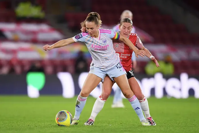 Framed Print : Intense Battle for Possession: Arsenal vs Southampton - FA Women's Continental Tyres League Cup Clash at St. Mary's Stadium
