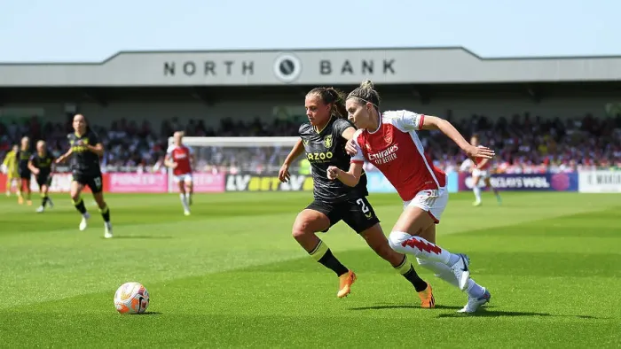 Framed Print : Intense Battle for Possession: Arsenal vs. Aston Villa in FA Women's Super League Framed Print : Intense Battle for Possession: Arsenal vs. Aston Villa in FA Women's Super League
