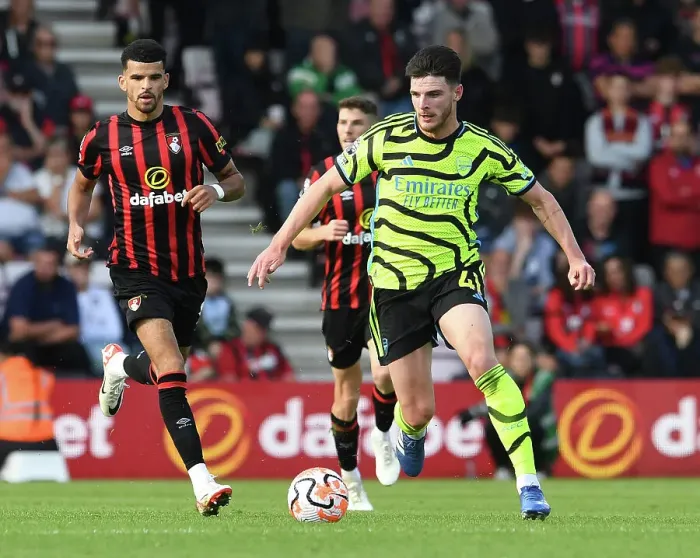 Framed Print : Intense Battle: Rice vs. Solanke in Arsenal's Premier League Showdown against AFC Bournemouth (2023-24) Framed Print : Intense Battle: Rice vs. Solanke in Arsenal's Premier League Showdown against AFC Bournemouth (2023-24)