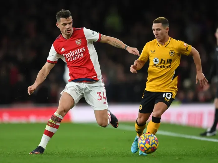 Framed Print : Intense Battle: Xhaka vs. Podence - Arsenal vs. Wolverhampton Wanderers Framed Print : Intense Battle: Xhaka vs. Podence - Arsenal vs. Wolverhampton Wanderers