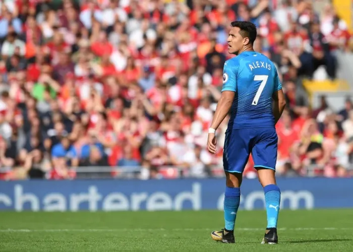 Framed Print : Intense Clash: Alexis Sanchez Faces Liverpool at Anfield, Premier League 2017-18 Framed Print : Intense Clash: Alexis Sanchez Faces Liverpool at Anfield, Premier League 2017-18