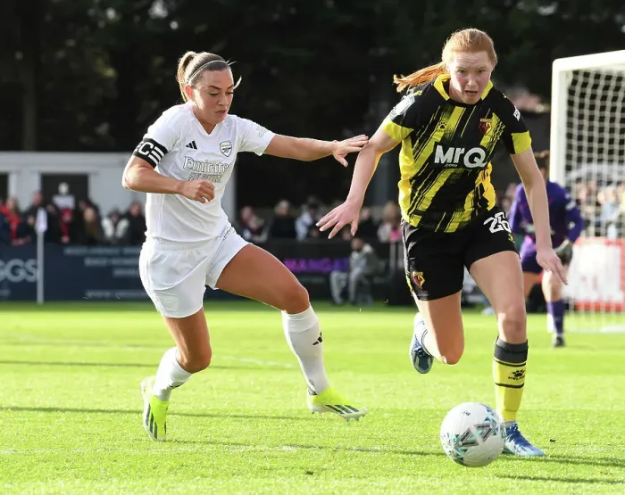 Framed Print : Intense Clash: Arsenal Women vs. Watford Women in FA Cup Fourth Round Framed Print : Intense Clash: Arsenal Women vs. Watford Women in FA Cup Fourth Round