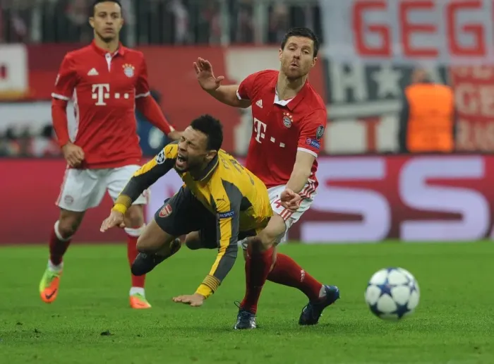 Framed Print : Intense Clash: Coquelin Fouls Alonso - Bayern Munich vs Arsenal UCL Showdown (2016-17)