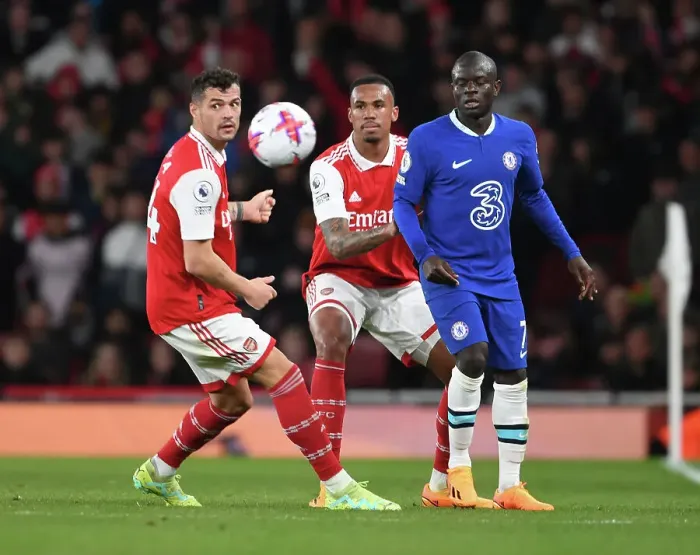 Framed Print : Intense Clash: Granit Xhaka vs. Chelsea in the Premier League Battle (2022-23) Framed Print : Intense Clash: Granit Xhaka vs. Chelsea in the Premier League Battle (2022-23)