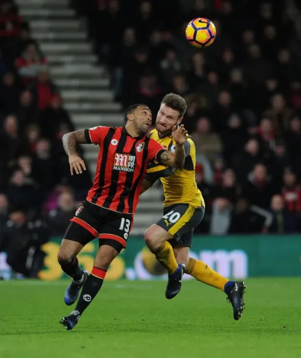 Framed Print : Intense Clash: Mustafi vs Wilson - Arsenal vs Bournemouth, Premier League (January 2017)