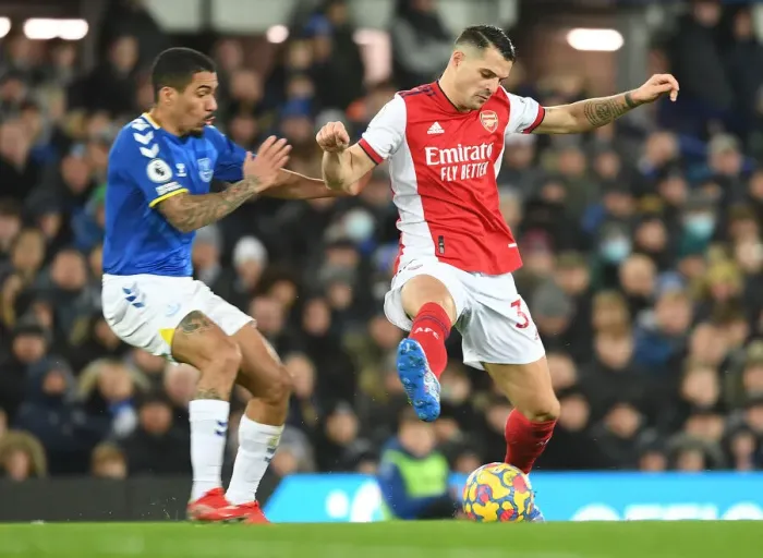 Framed Print : Intense Clash: Xhaka Fouls Allan - Everton vs. Arsenal Premier League (2020-21) Framed Print : Intense Clash: Xhaka Fouls Allan - Everton vs. Arsenal Premier League (2020-21)