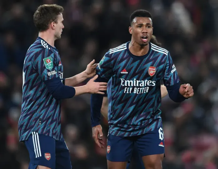 Framed Print : Intense Face-Off: Arsenal's Holding and Gabriel Go Head-to-Head in Carabao Cup Semi-Finals vs. Liverpool Framed Print : Intense Face-Off: Arsenal's Holding and Gabriel Go Head-to-Head in Carabao Cup Semi-Finals vs. Liverpool