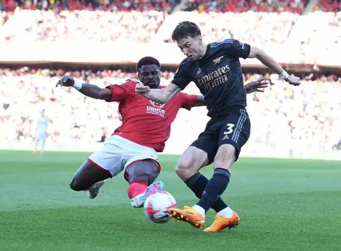 Framed Print : Intense Head-to-Head: Kieran Tierney vs. Serge Aurier in the May 2023 Premier League Showdown Framed Print : Intense Head-to-Head: Kieran Tierney vs. Serge Aurier in the May 2023 Premier League Showdown