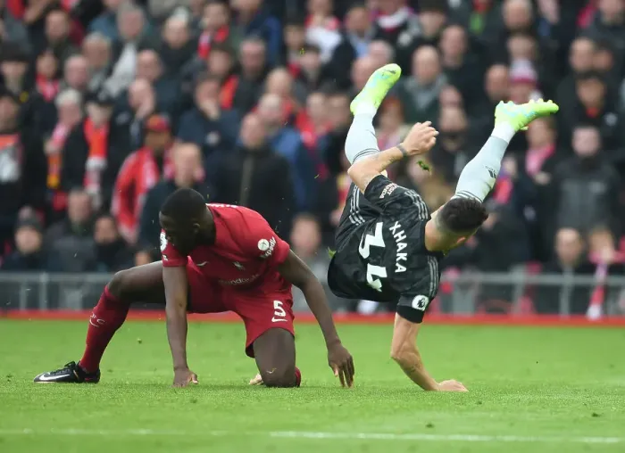 Framed Print : Intense Midfield Battle: Xhaka vs. Liverpool, Premier League 2022-23 - Arsenal's Granit Xhaka Faces Off Against Liverpool's Midfield in Epic Showdown Framed Print : Intense Midfield Battle: Xhaka vs. Liverpool, Premier League 2022-23 - Arsenal's Granit Xhaka Faces Off Against Liverpool's Midfield in Epic Showdown