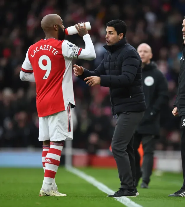 Framed Print : Intense Moment: Arteta and Lacazette in Focus at Arsenal vs. Brentford