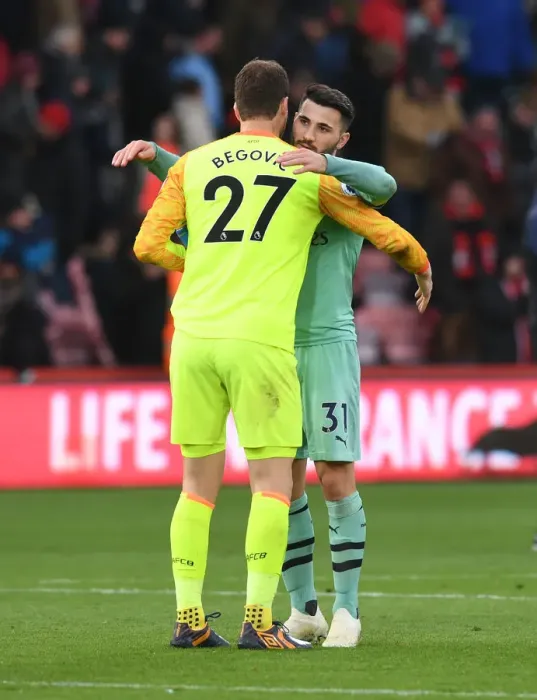 Framed Print : Intense Moment: Sead Kolasinac and Asmir Begovic Clash in AFC Bournemouth vs Arsenal FC Match