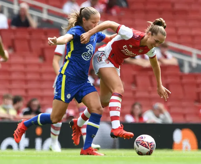 Framed Print : Intense Pre-Season Clash: Arsenal Women vs. Chelsea Women - Lia Walti Fouls Guro Reiten Framed Print : Intense Pre-Season Clash: Arsenal Women vs. Chelsea Women - Lia Walti Fouls Guro Reiten