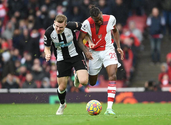 Intense Premier League Clash: Nuno Tavares vs Emil Krafth Foul Incident (Arsenal vs Newcastle United)