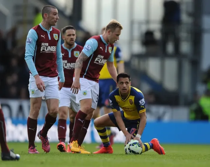 Framed Print : Intense Premier League Clash: Sanchez Fouls Mee (Burnley vs. Arsenal, 2014 / 15) Framed Print : Intense Premier League Clash: Sanchez Fouls Mee (Burnley vs. Arsenal, 2014 / 15)