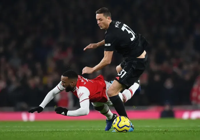 Framed Print : Intense Premier League Showdown: Lacazette Fouls by Matic (Arsenal vs Manchester United, 2020) Framed Print : Intense Premier League Showdown: Lacazette Fouls by Matic (Arsenal vs Manchester United, 2020)