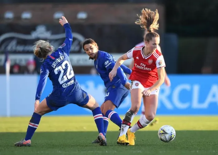 Framed Print : Intense Rivalry: Arsenal vs. Chelsea - FA Women's Super League Showdown: Arsenal's Lia Walti Faces Off Against Chelsea's Erin Cuthbert and Sam Kerr Framed Print : Intense Rivalry: Arsenal vs. Chelsea - FA Women's Super League Showdown: Arsenal's Lia Walti Faces Off Against Chelsea's Erin Cuthbert and Sam Kerr