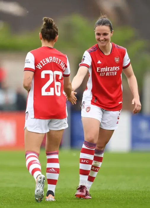 Framed Print : Intense Rivalry: Arsenal Women vs. Aston Villa Women in FA WSL Action - A Focus on Arsenal's Lotte Wubben-Moy and Laura Wienroither
