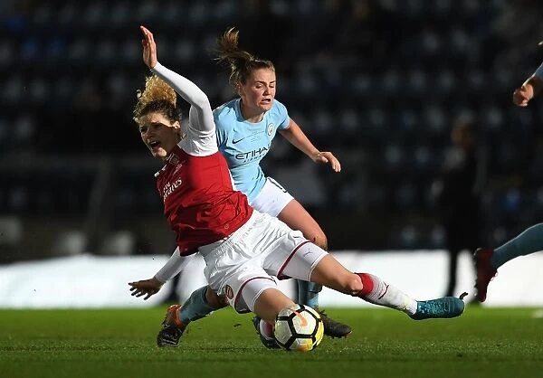Intense Rivalry: Arsenal Women vs Manchester City Ladies - Dominique Janssen Fouls Georgia Stanway in Continentaal Cup Final Clash