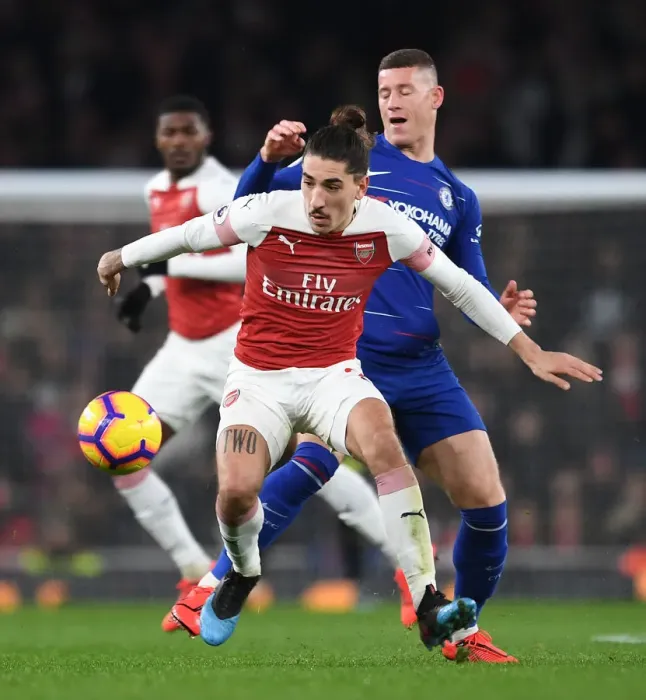 Framed Print : Intense Rivalry: Bellerin vs. Barkley - Arsenal vs. Chelsea Premier League Battle (2018-19)