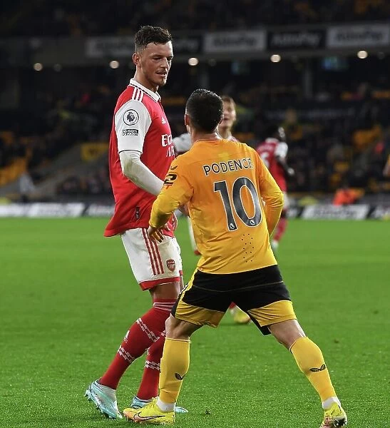 Intense Rivalry: Ben White vs. Daniel Podence Clash in Arsenal vs. Wolverhampton Premier League Showdown (November 2022)