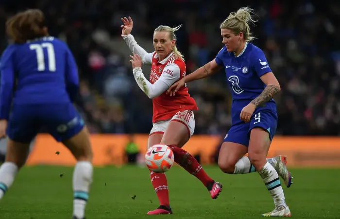 Framed Print : Intense Rivalry: Blackstenius vs. Bright in Arsenal vs. Chelsea FA Women's League Cup Final Framed Print : Intense Rivalry: Blackstenius vs. Bright in Arsenal vs. Chelsea FA Women's League Cup Final