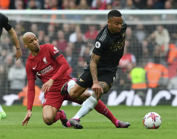 Framed Print : Intense Rivalry: Gabriel Jesus vs Fabinho Showdown - Liverpool vs Arsenal, Premier League 2022-23: A Clash of Stars at Anfield Framed Print : Intense Rivalry: Gabriel Jesus vs Fabinho Showdown - Liverpool vs Arsenal, Premier League 2022-23: A Clash of Stars at Anfield