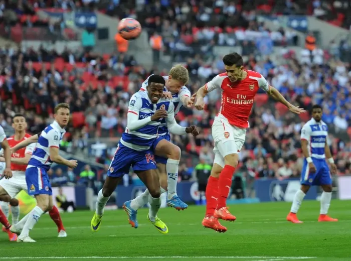 Framed Print : Intense Rivalry: Gibbs vs. Chalobah & Pogrebnyak in Arsenal's FA Cup Semi-Final Battle against Reading