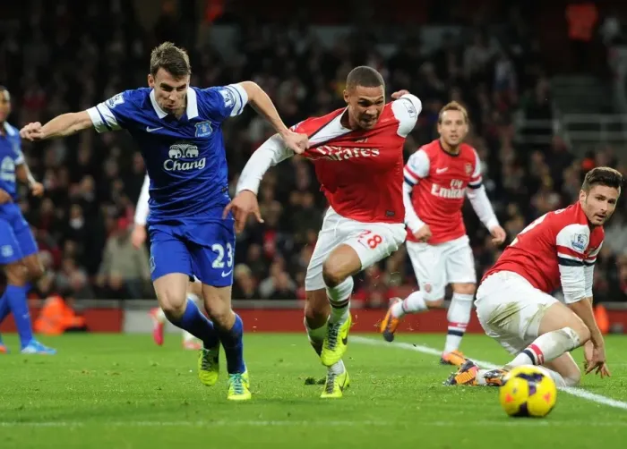 Framed Print : Intense Rivalry: Gibbs vs. Coleman in Arsenal v Everton Premier League Clash