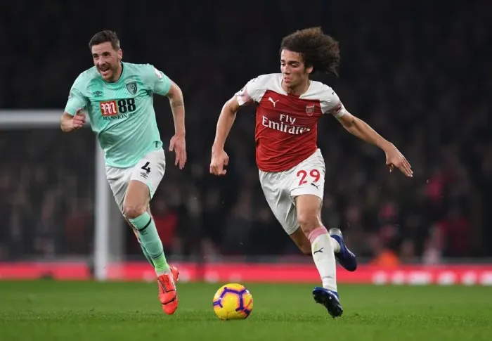 Framed Print : Intense Rivalry: Guendouzi vs. Gosling Clash at Arsenal's Emirates Stadium