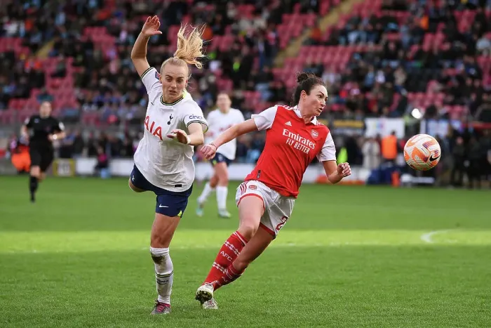 Framed Print : Intense Rivalry: Jodie Taylor vs Molly Bartrip in the FA Women's Super League Showdown between Tottenham Hotspur and Arsenal