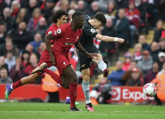 Framed Print : Intense Rivalry: Kieran Tierney vs Ibrahima Konate - Liverpool vs Arsenal, Premier League 2022-23: A Battle at Anfield Framed Print : Intense Rivalry: Kieran Tierney vs Ibrahima Konate - Liverpool vs Arsenal, Premier League 2022-23: A Battle at Anfield