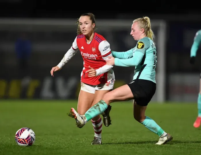 Framed Print : Intense Rivalry: Lia Walti vs. Inessa Kaagman Clash at Arsenal Women vs. Brighton Hove Albion FA WSL Match