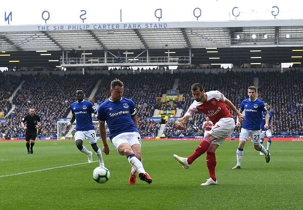 Intense Rivalry: Mkhitaryan vs Jagielka Battle at Goodison Park, Everton vs Arsenal, Premier League 2018-19