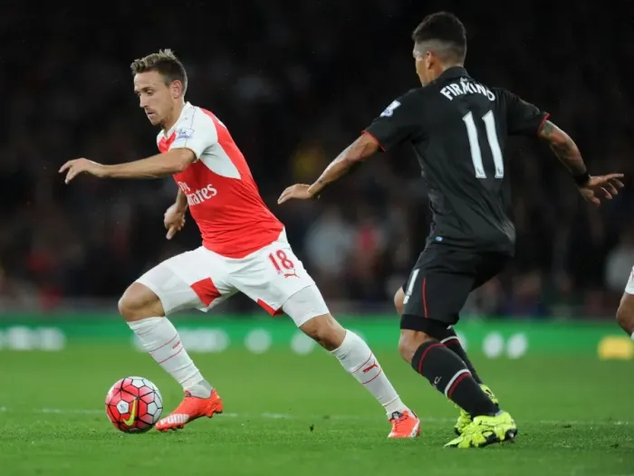 Framed Print : Intense Rivalry: Monreal vs. Firmino - Arsenal vs. Liverpool (2015 / 16) Framed Print : Intense Rivalry: Monreal vs. Firmino - Arsenal vs. Liverpool (2015 / 16)