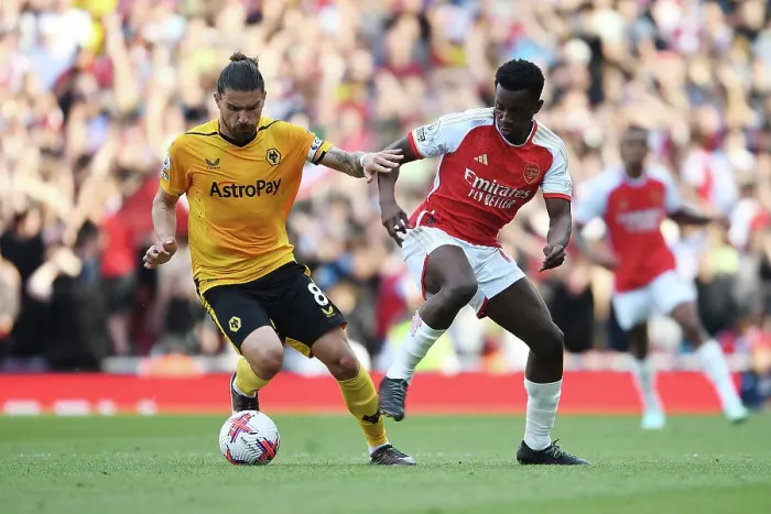 Framed Print : Intense Rivalry: Neves vs. Nketiah - Arsenal vs. Wolverhampton Wanderers (2022-23)