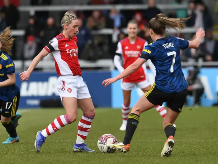 Framed Print : Intense Rivalry: Nobbs vs Toone - Arsenal Women vs Manchester United Women in FA WSL Clash: A Battle of Stars at Meadow Park Framed Print : Intense Rivalry: Nobbs vs Toone - Arsenal Women vs Manchester United Women in FA WSL Clash: A Battle of Stars at Meadow Park