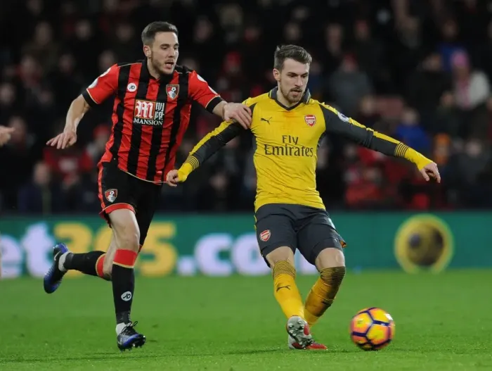 Framed Print : Intense Rivalry: Ramsey vs. Gosling Face-Off at AFC Bournemouth vs. Arsenal (2016-17)