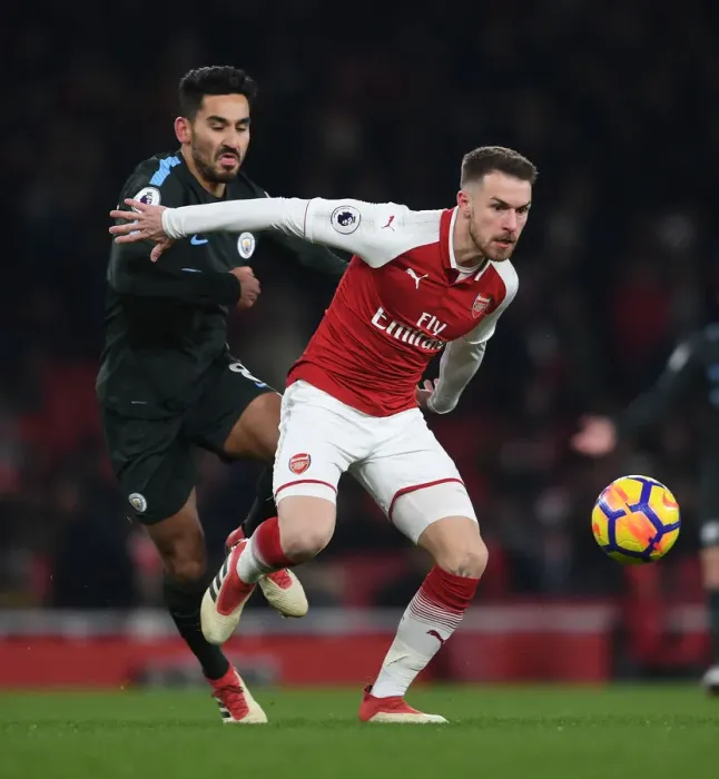 Framed Print : Intense Rivalry: Ramsey vs. Gundogan - Arsenal vs. Manchester City, Premier League