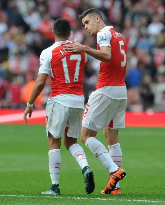 Framed Print : Intense Rivalry: Sanchez vs Gabriel - Arsenal vs Manchester United Framed Print : Intense Rivalry: Sanchez vs Gabriel - Arsenal vs Manchester United